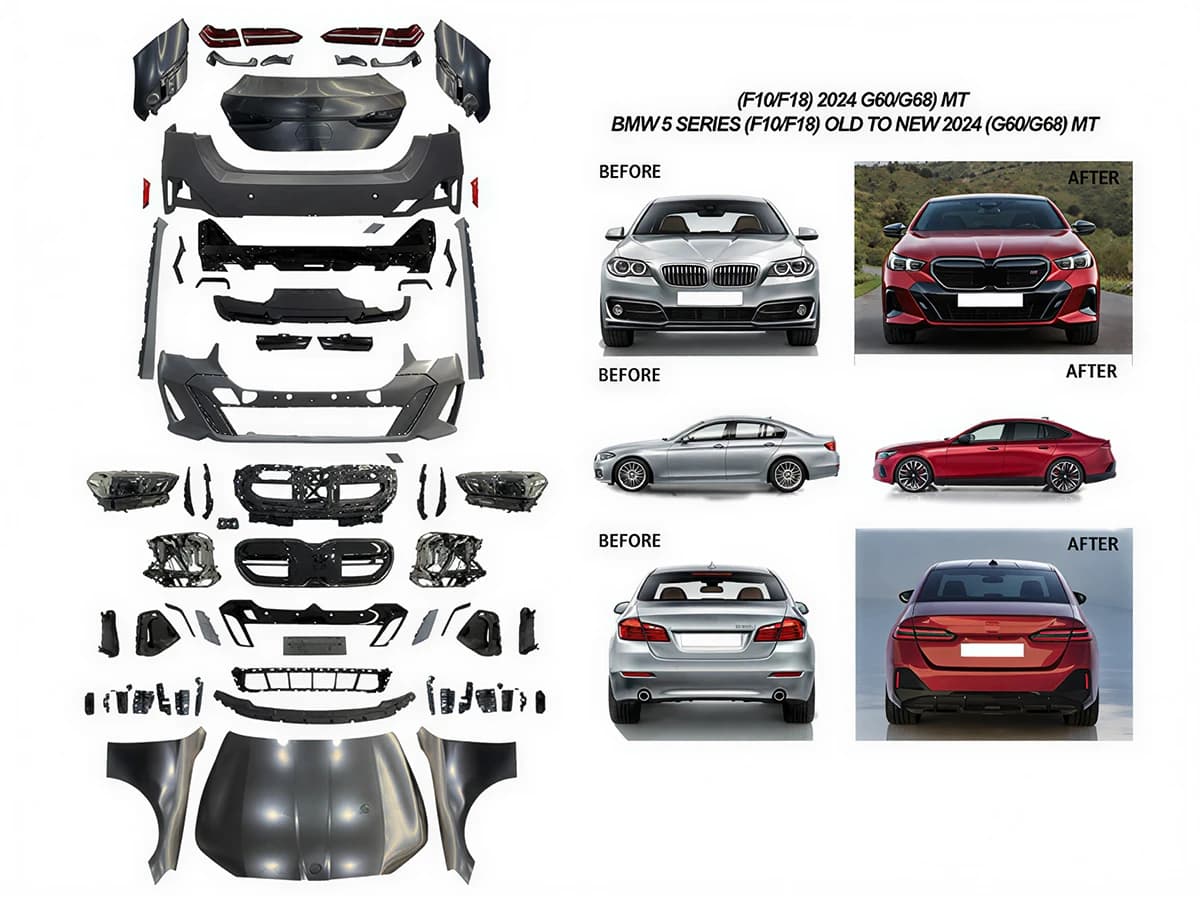BMW 5 Serisi F10 2009-2016 Komple Gövde Kiti PDCli:Ön/Arka, Mrşp-li, Panj-lu, Kaput/Çamurluk/Bagaj Kap., Far/Stop -M-Tech- 2010-13