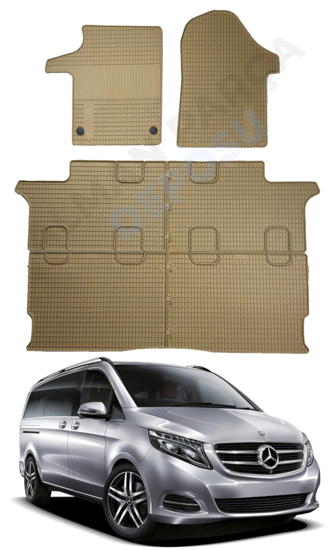 Mercedes W447 Rubber Floor Mat Beige 6 Piece Odorless Original Custom-Cut Schönek