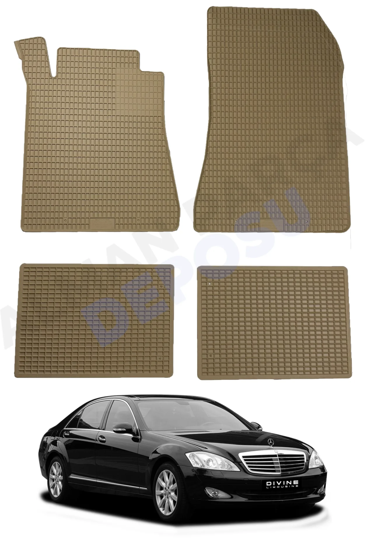 Mercedes W221 Rubber Floor Mat Beige Odorless Original Custom-Cut Schönek