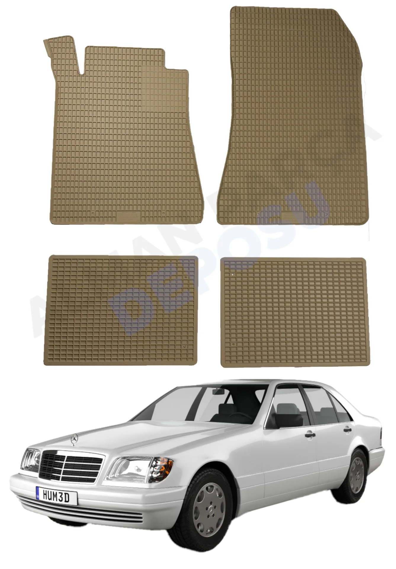 Mercedes W140 Rubber Floor Mat Beige Odorless Original Custom-Cut Schönek