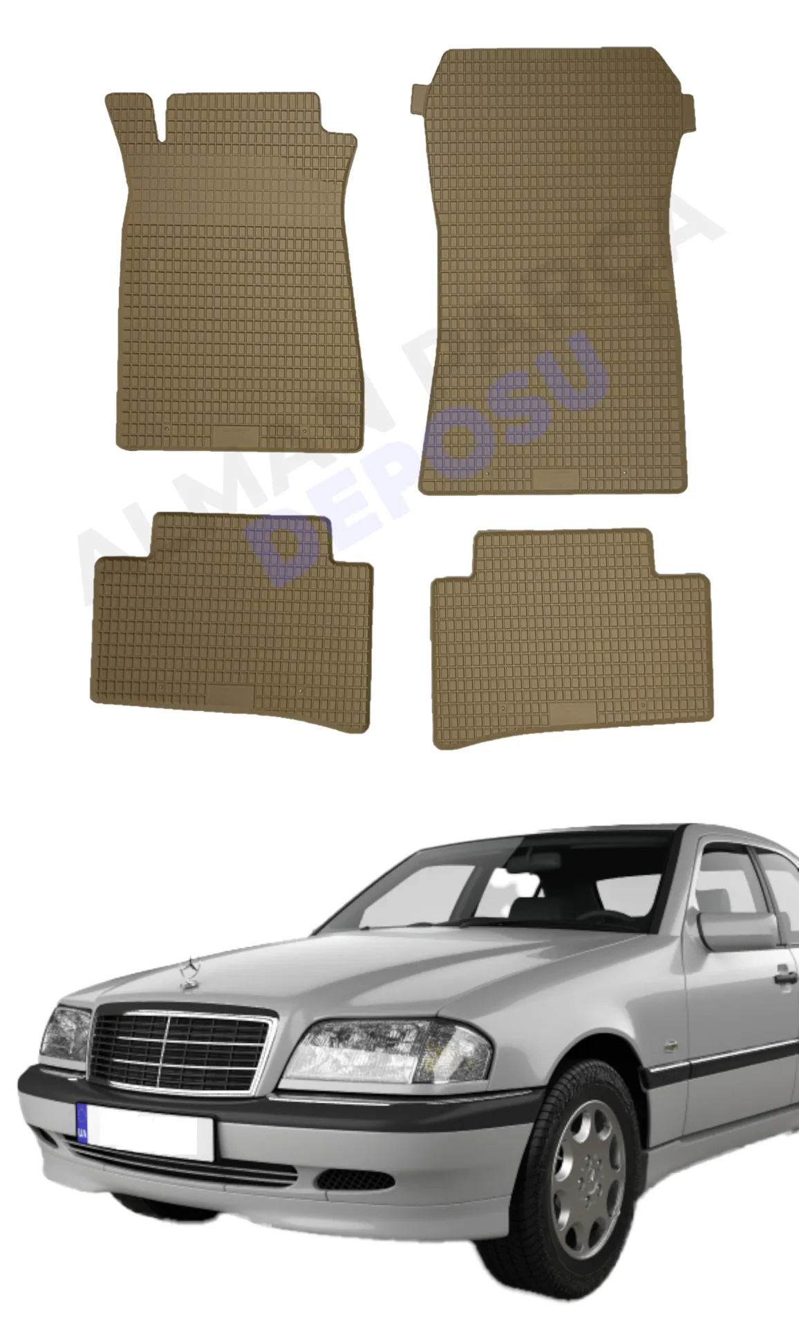 Mercedes W202 Rubber Floor Mat Beige Odorless Original Custom-Cut Schönek