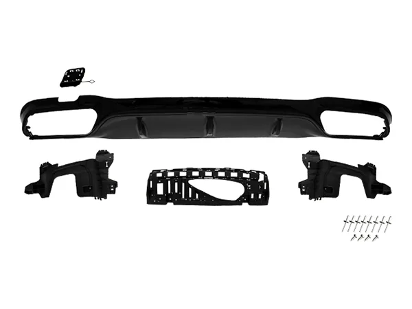 Mercedes E Series W213 2017- Bumper Diffuser Rear; Dual Exhaust Outlet, Black