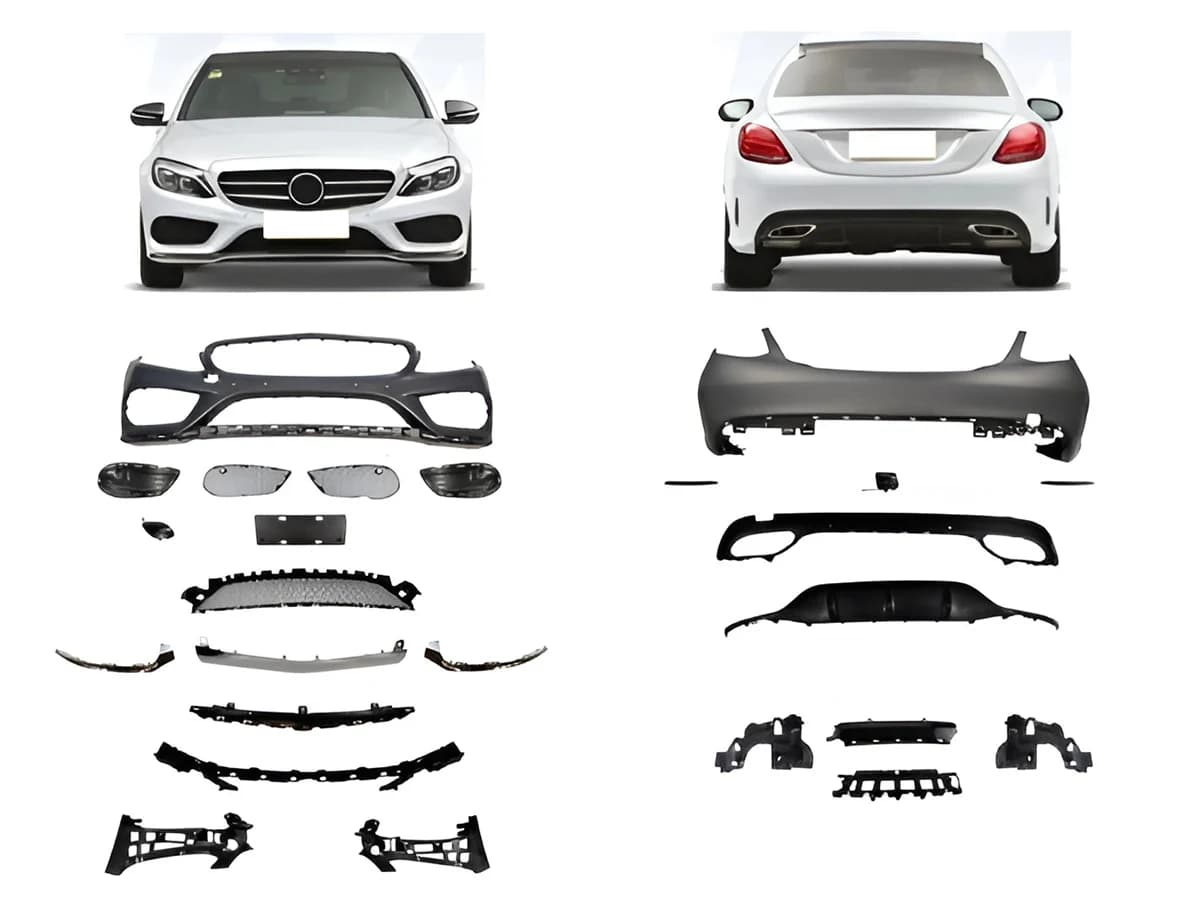 Mercedes C Series W205 2015-2020 Body Kit Park Sensor: Front, Dual Exhaust Outlet (Single+Single) Exhaust Tip